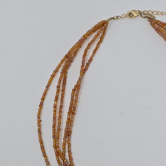 Lia Sophia Multi Strand Gold Tone and Amber Orange Beaded Necklace - Picture 6 of 11